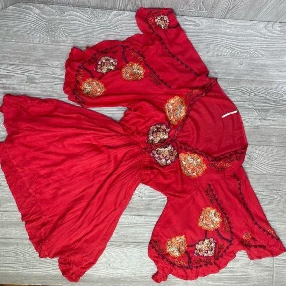 Free People Cora Coral Red Embroidered flutter sleeve beach summer Dress XS - Picture 10 of 10